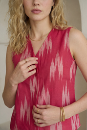 Fuchsia Pink Ikat Button Top