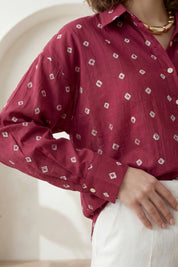 Dark Pink Bandhej Full-Sleeve Shirt