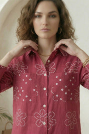 Dark Pink Bandhej Shirt