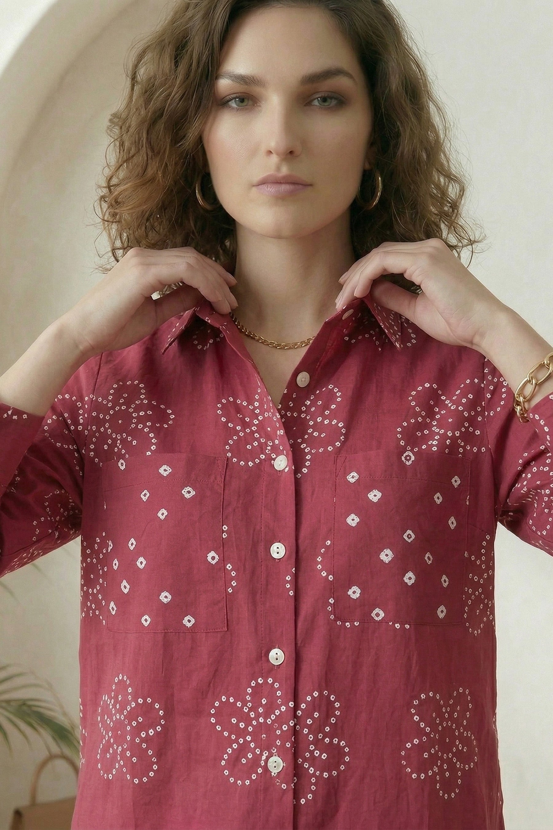 Dark Pink Bandhej Shirt