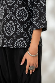 Black Bandhej Collared Top