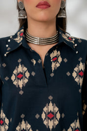 Blue Ikat Collared Top