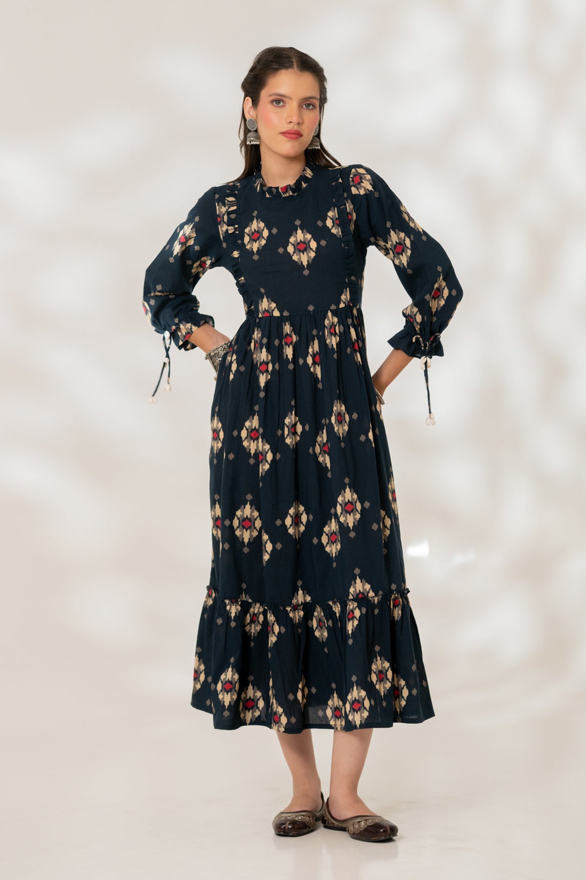 Blue Ikat Gathered Dress