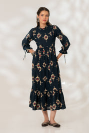 Blue Ikat Gathered Dress