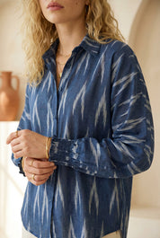 Navy Blue Ikat Relaxed Shirt