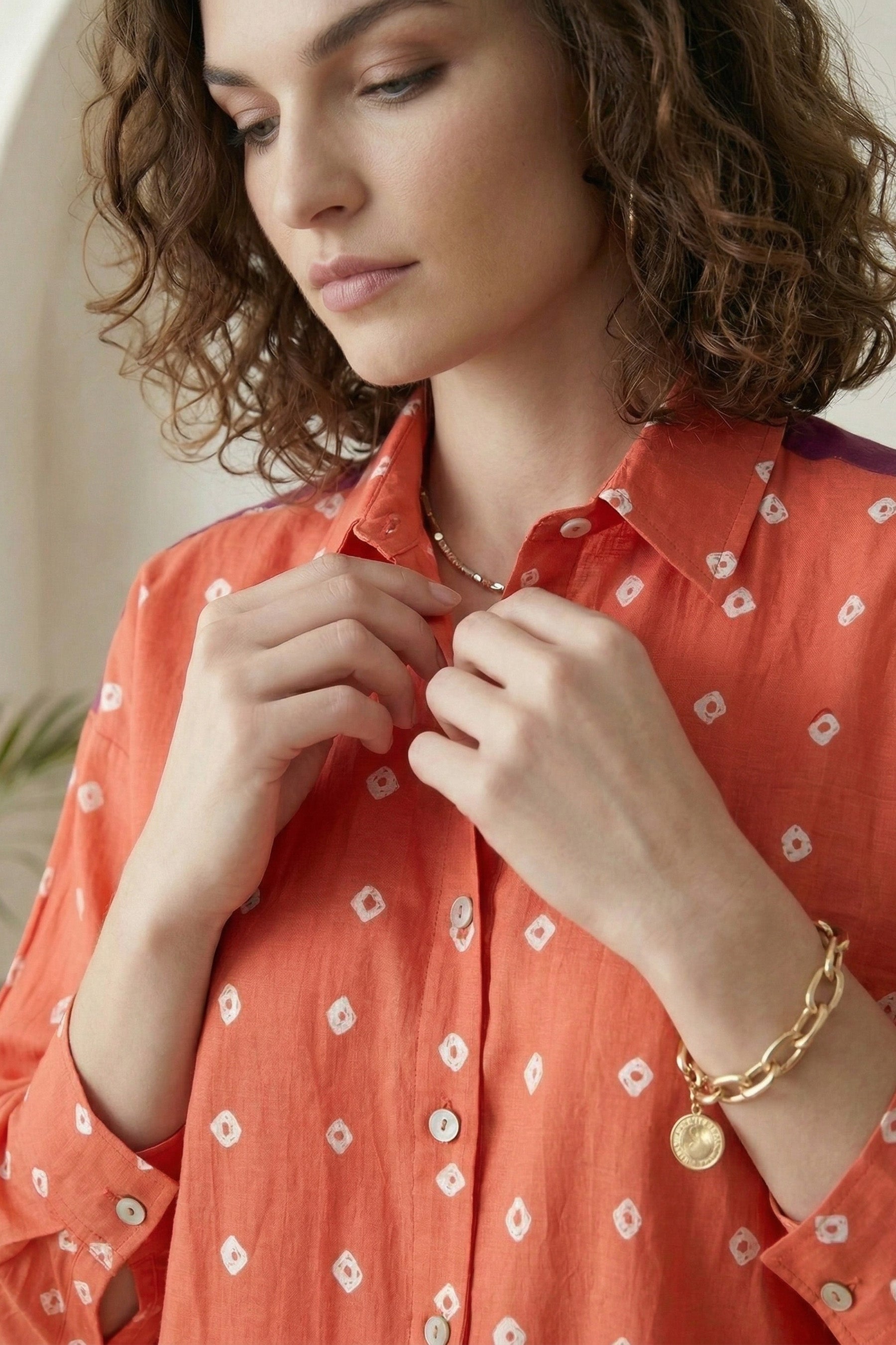 Orange Bandhej Full-Sleeve Shirt