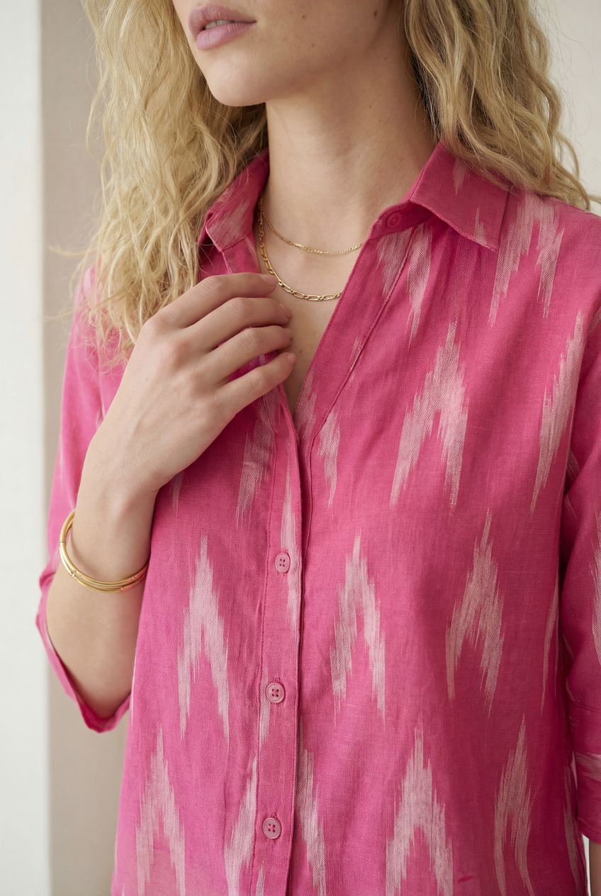 Berry Pink Ikat Three-Quarter Sleeve Shirt
