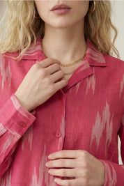 Fuchsia Pink Ikat Lapel Collared Shirt