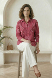 Dark Pink Bandhej Shirt