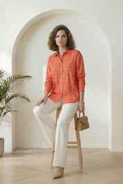 Orange Bandhej Full-Sleeve Shirt