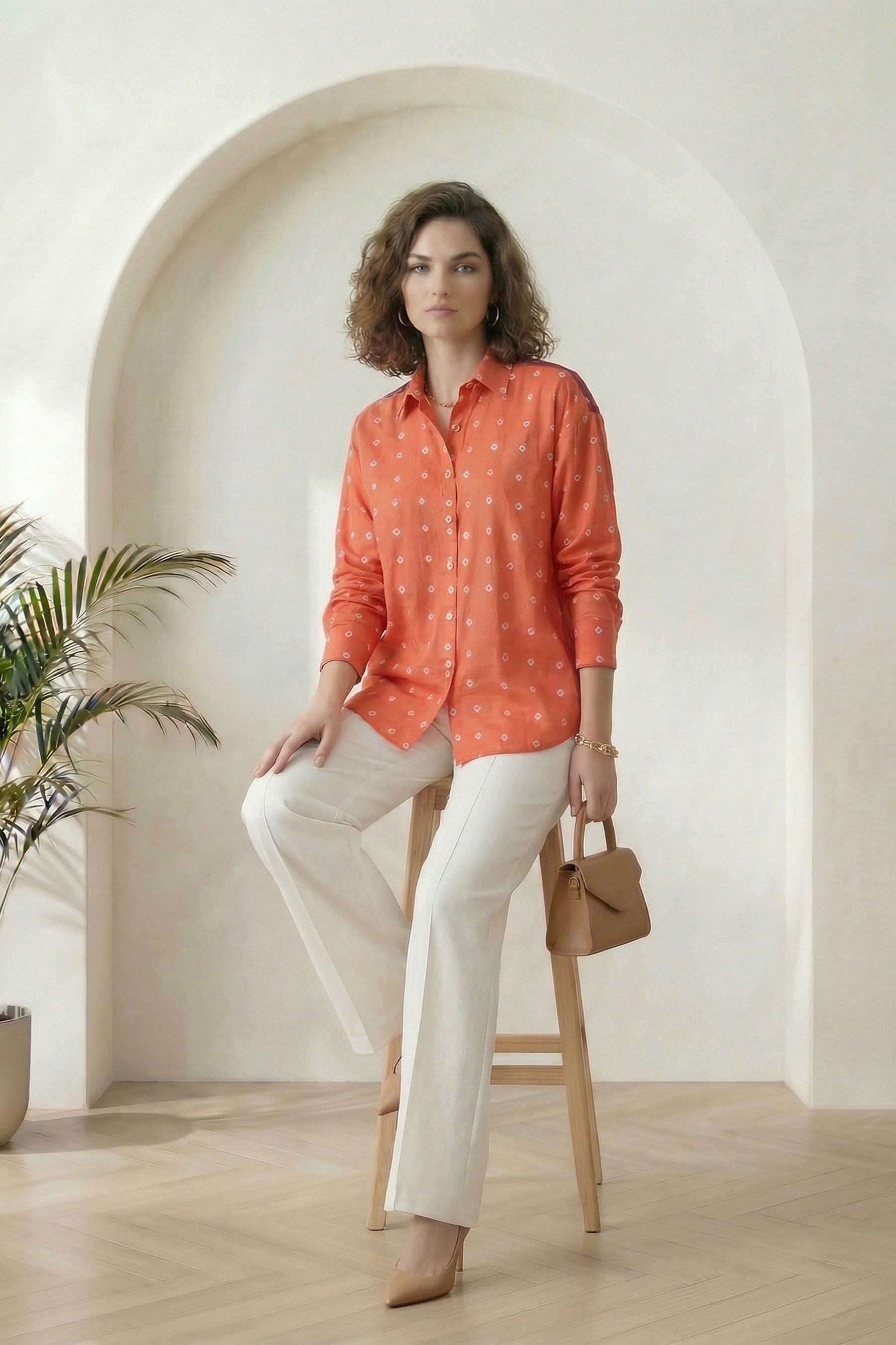 Orange Bandhej Full-Sleeve Shirt