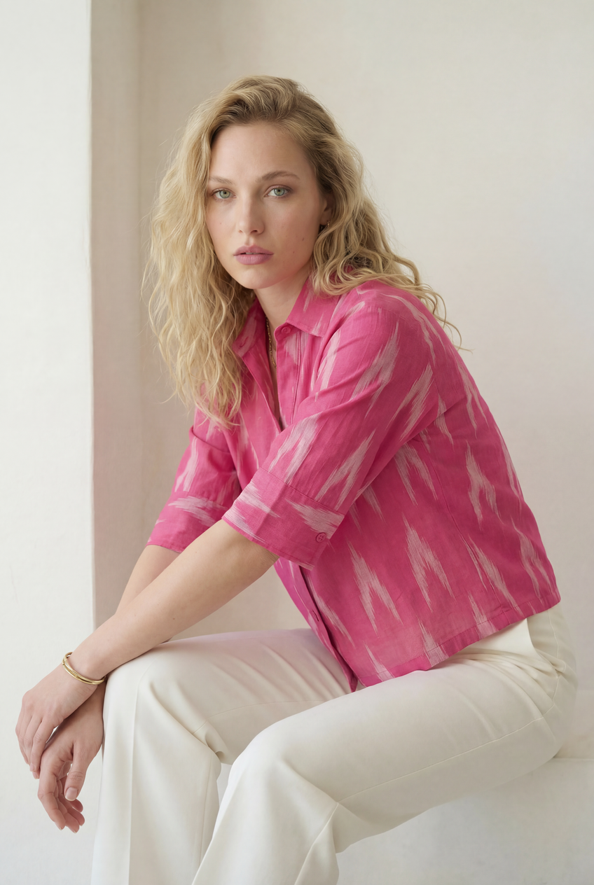 Berry Pink Ikat Three-Quarter Sleeve Shirt