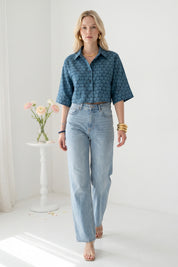 Blue Mosaic Cropped Shirt