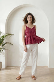 Dark Pink Bandhej Peplum Top