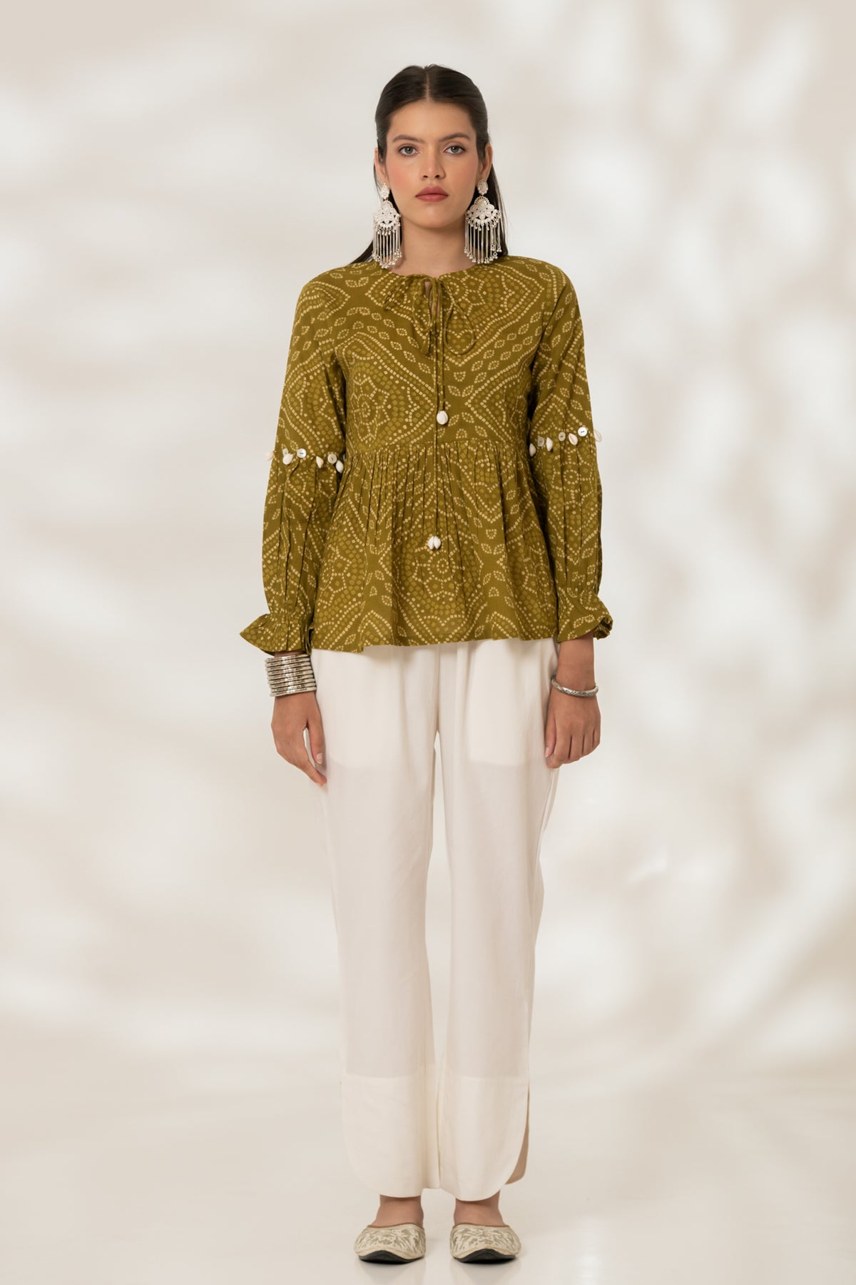 Green Bandhej Tunic Top