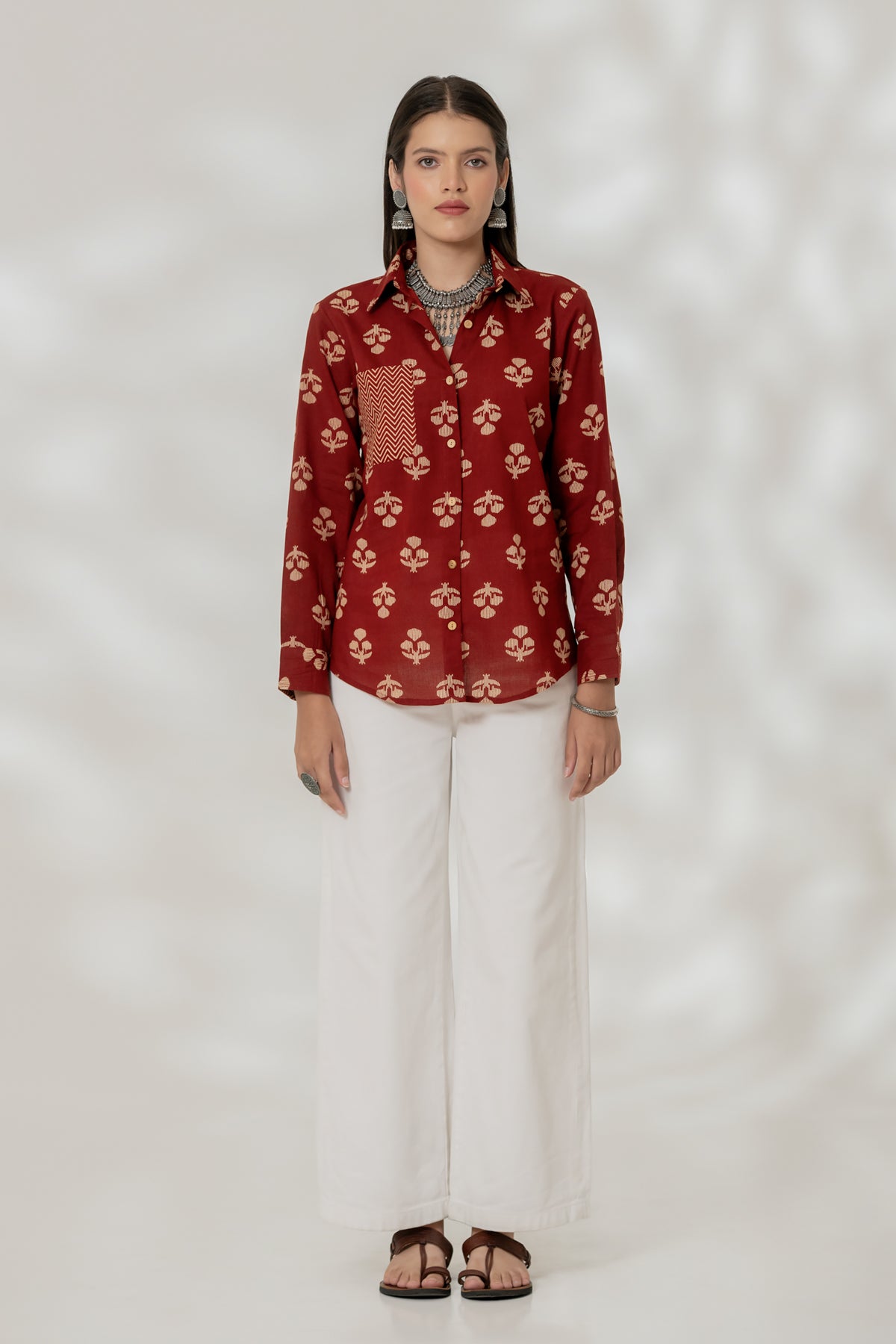 Maroon Cuff Accent Shirt