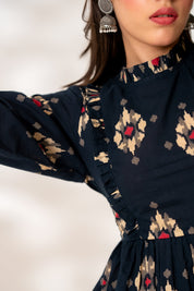 Blue Ikat Gathered Dress