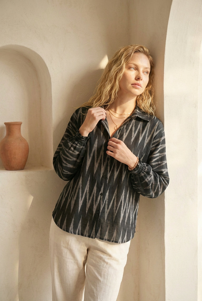 Charcoal Black Ikat Relaxed Shirt
