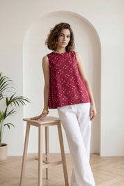Dark Pink Bandhej Side Gathered Top