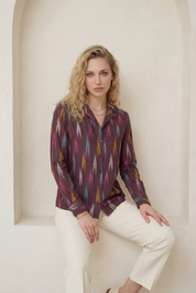 Brown Ikat Lapel Collared Shirt