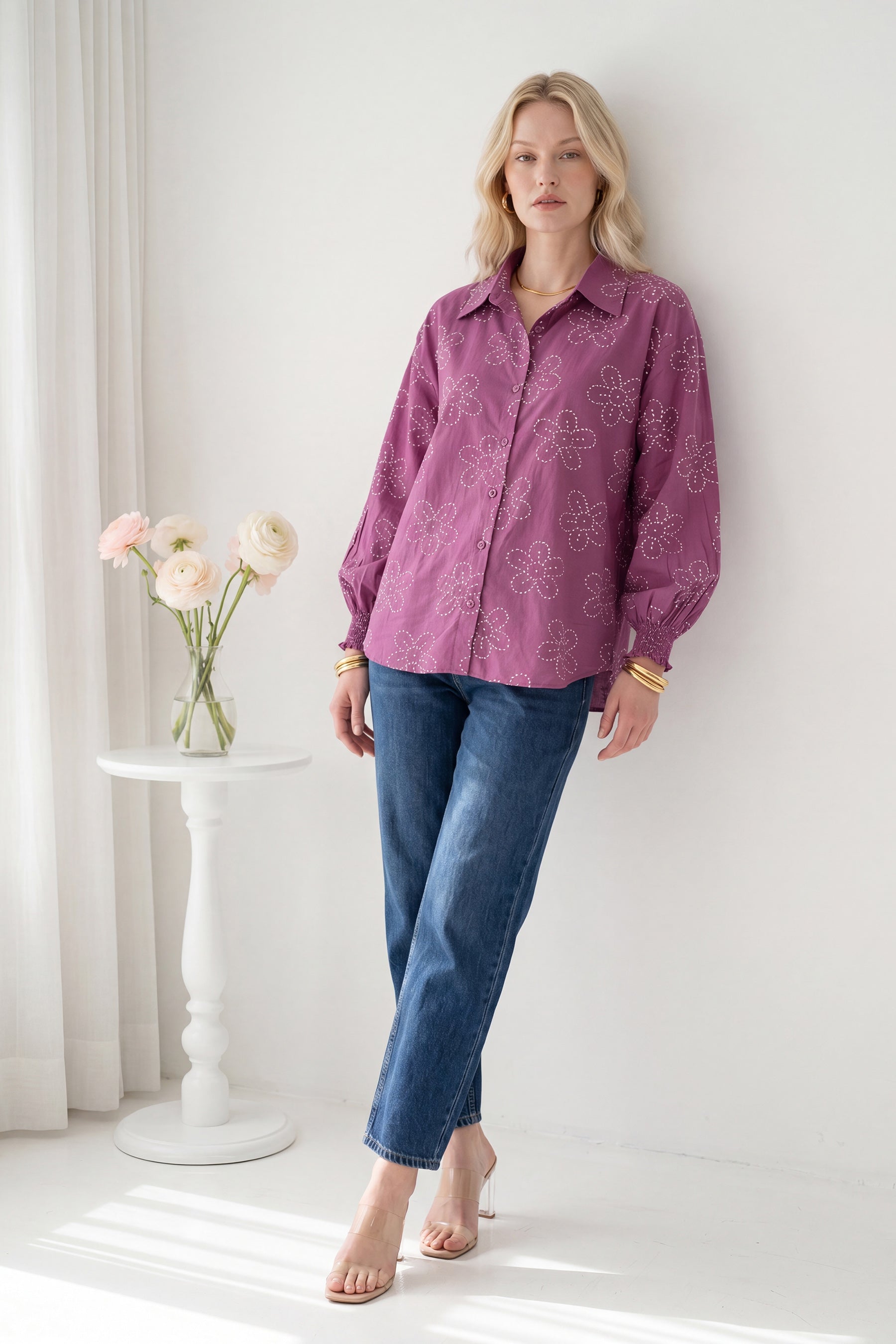 Purple Bandhani Bloom Batwing Shirt