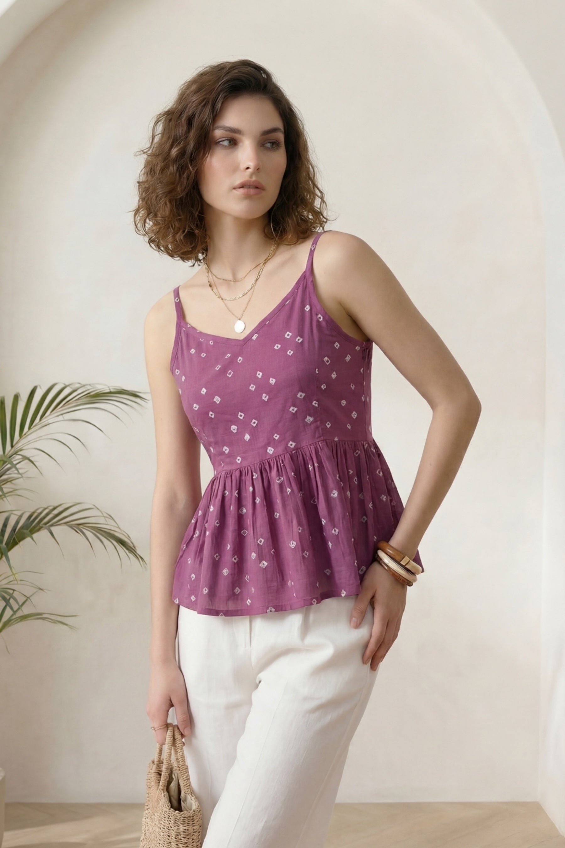 Purple Bandhej Peplum Top