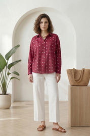 Dark Pink Bandhej Full-Sleeve Shirt