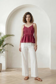 Dark Pink Bandhej Peplum Top
