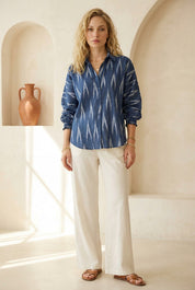 Navy Blue Ikat Relaxed Shirt