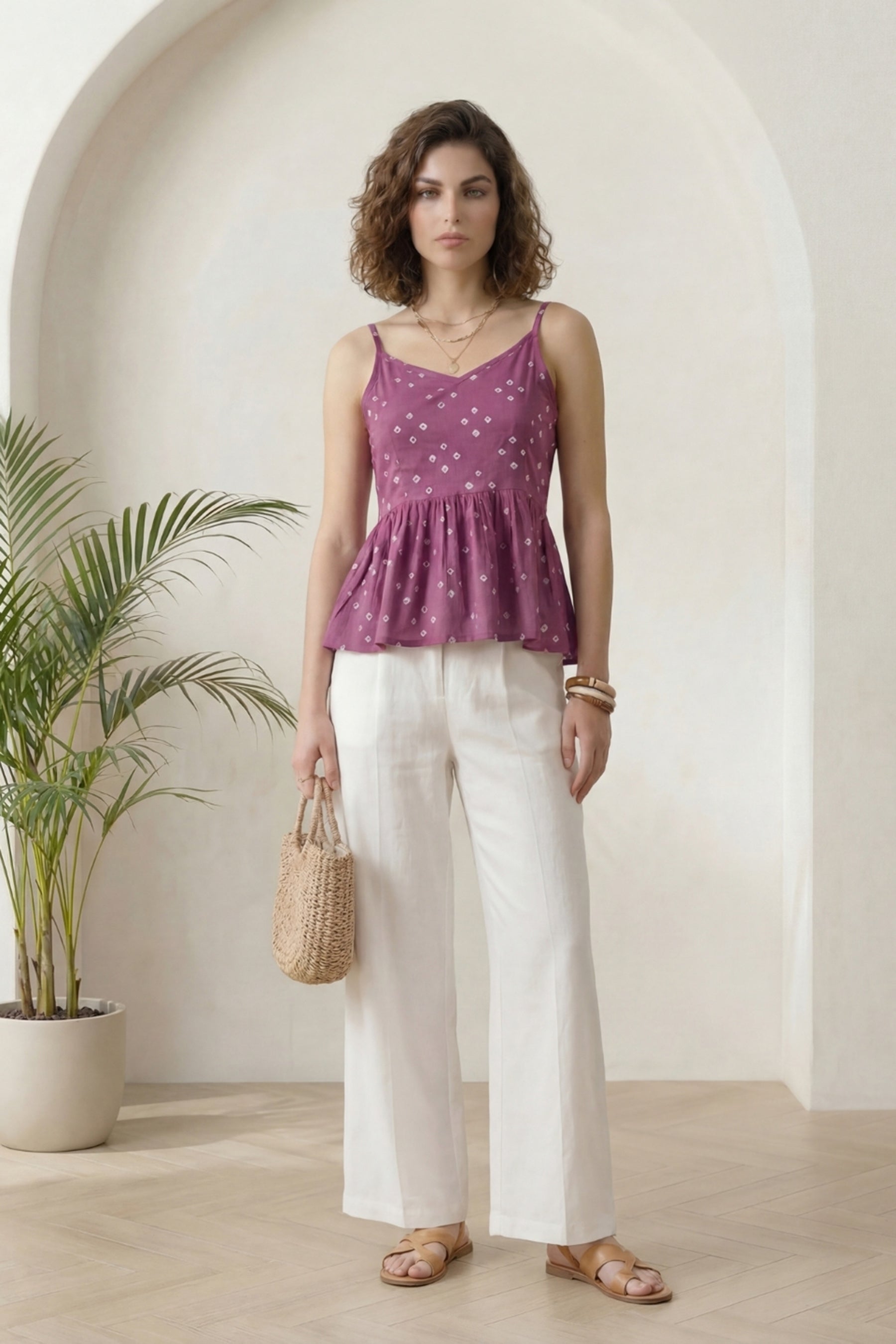 Purple Bandhej Peplum Top