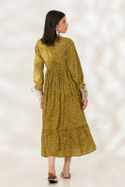 Green Bandhej Gathered Dress