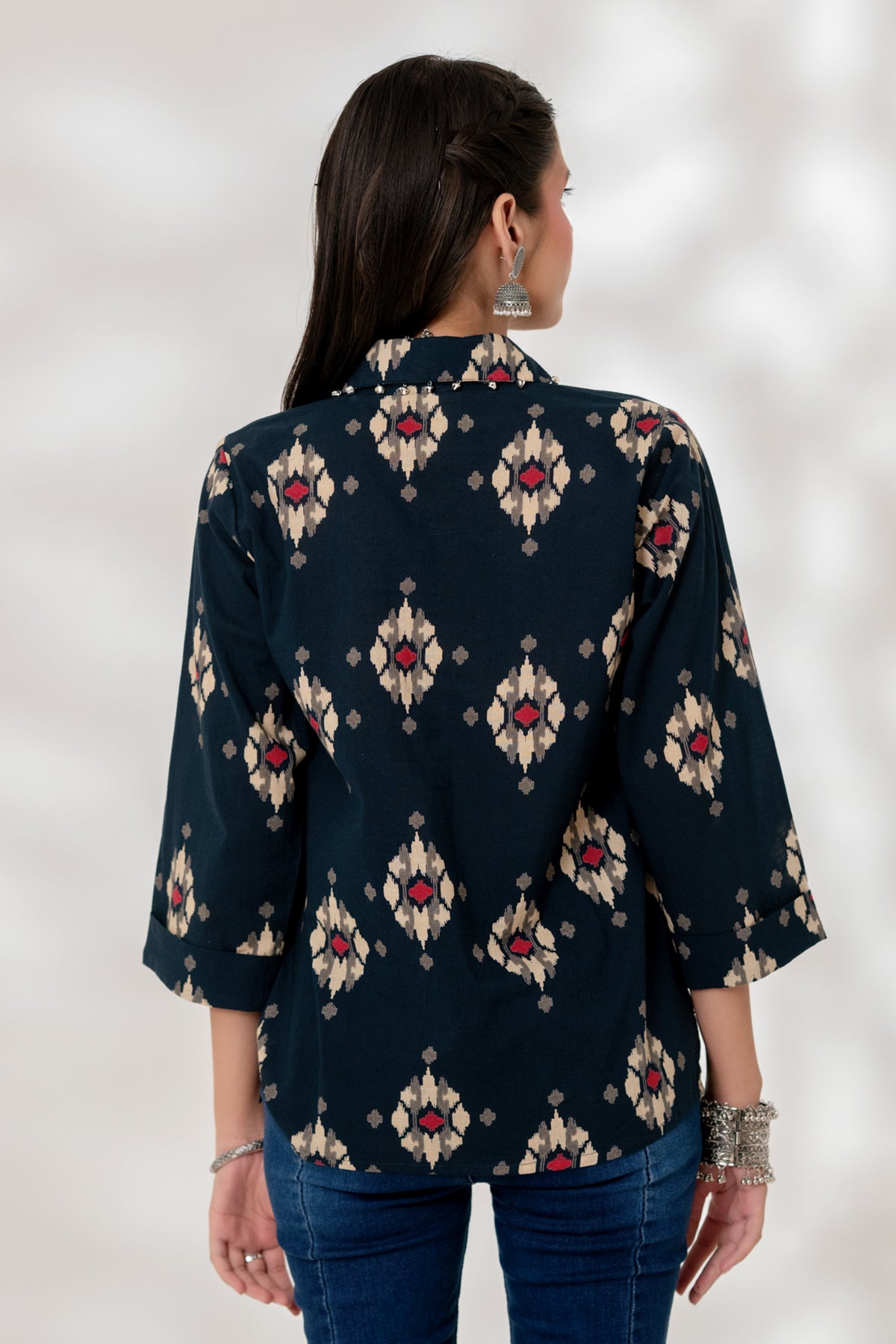 Blue Ikat Collared Top