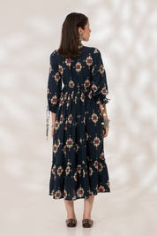 Blue Ikat Gathered Dress