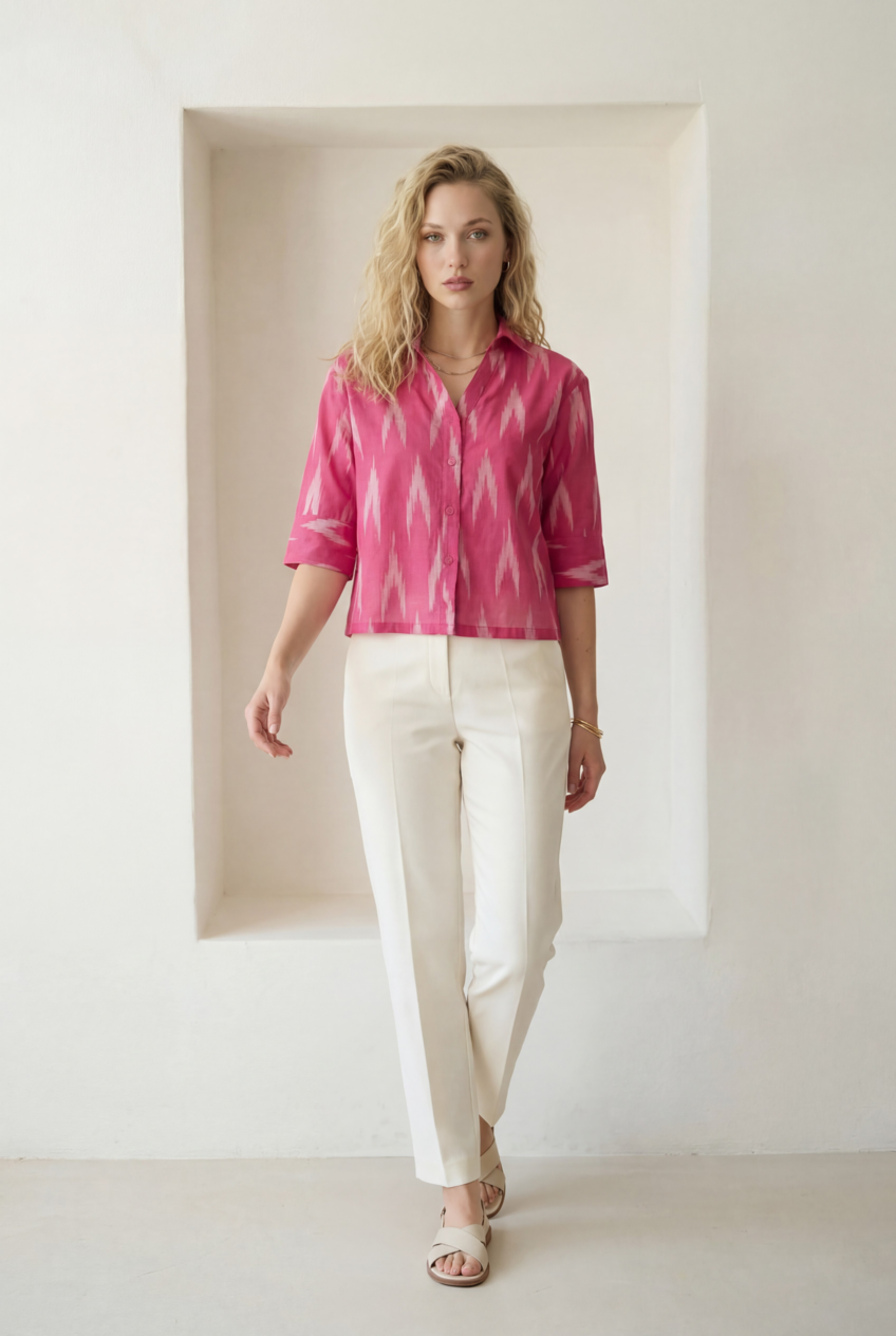 Berry Pink Ikat Three-Quarter Sleeve Shirt