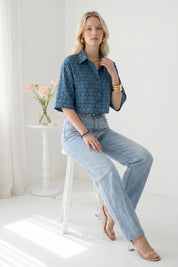 Blue Mosaic Cropped Shirt