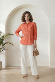 Orange Bandhej Full-Sleeve Shirt
