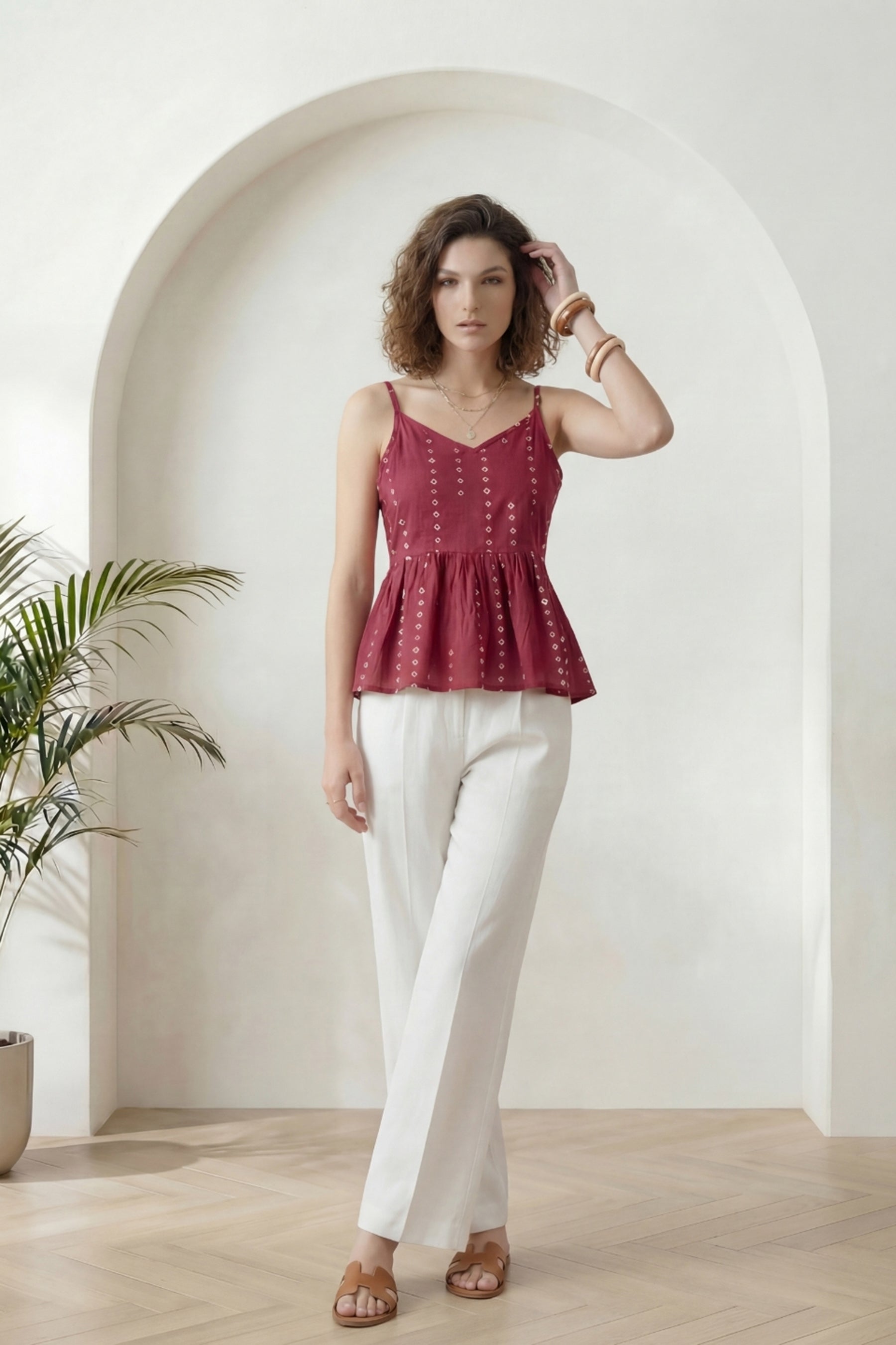 Dark Pink Bandhej Peplum Top