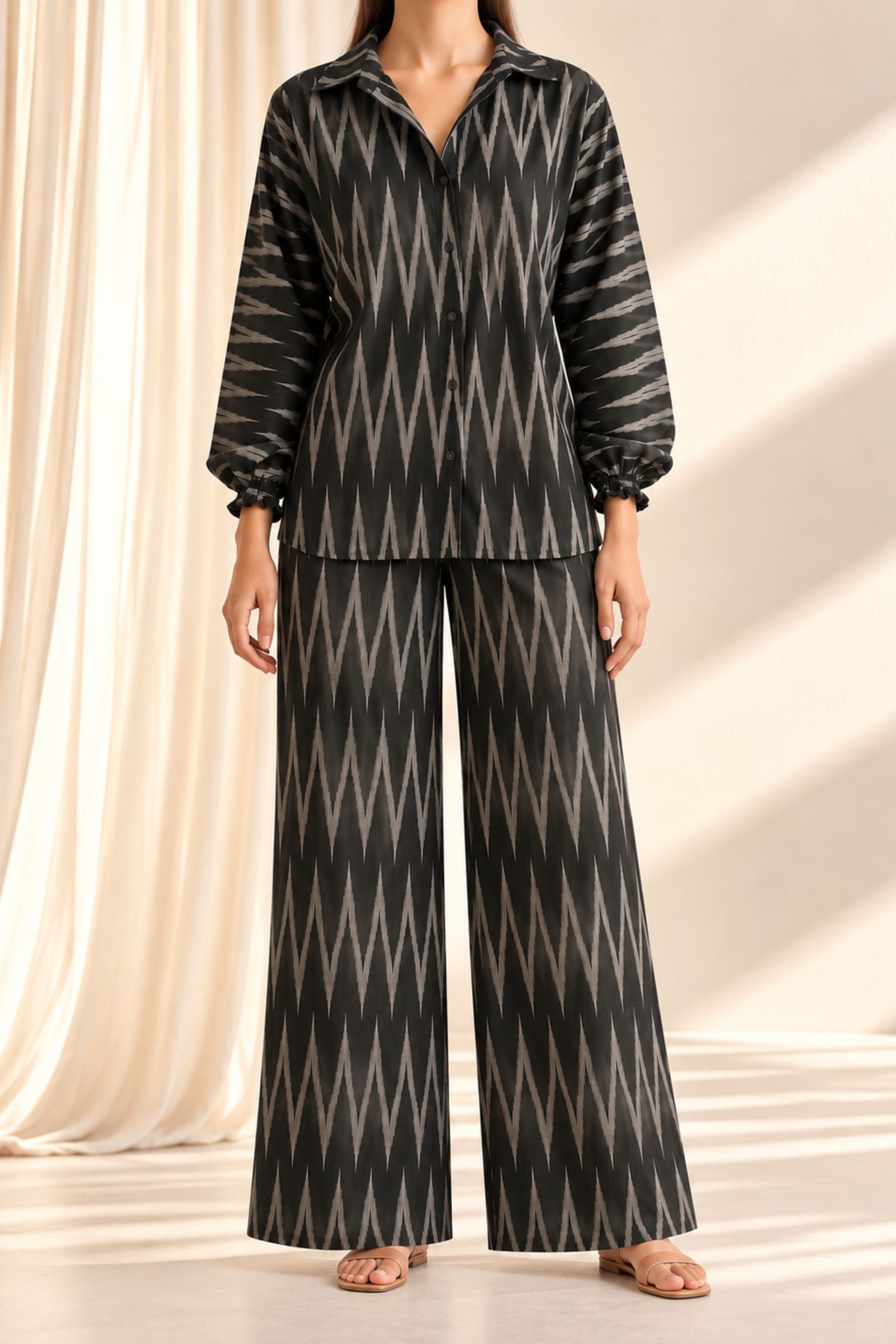 Charcoal Black Ikat Relaxed Co-Ord Set