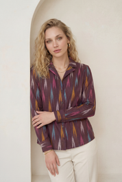 Brown Ikat Lapel Collared Shirt