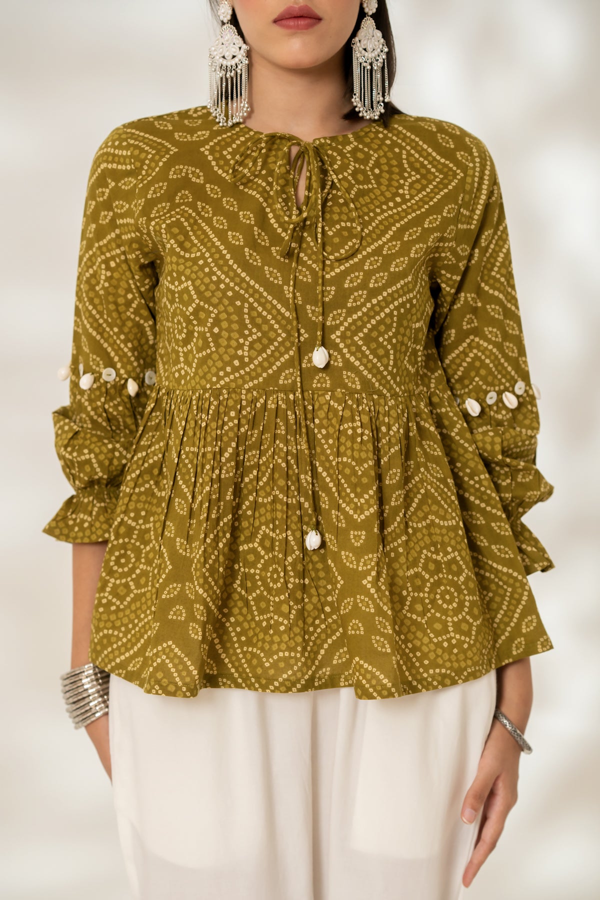Green Bandhej Tunic Top