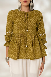 Green Bandhej Tunic Top
