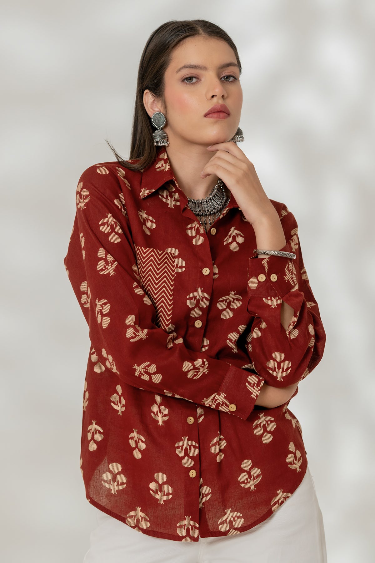 Maroon Cuff Accent Shirt