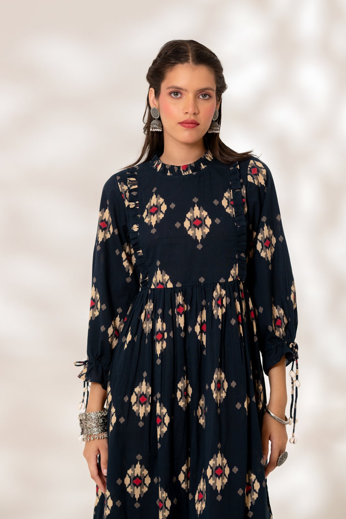 Blue Ikat Gathered Dress