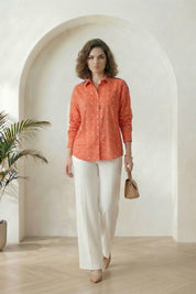 Orange Bandhej Full-Sleeve Shirt