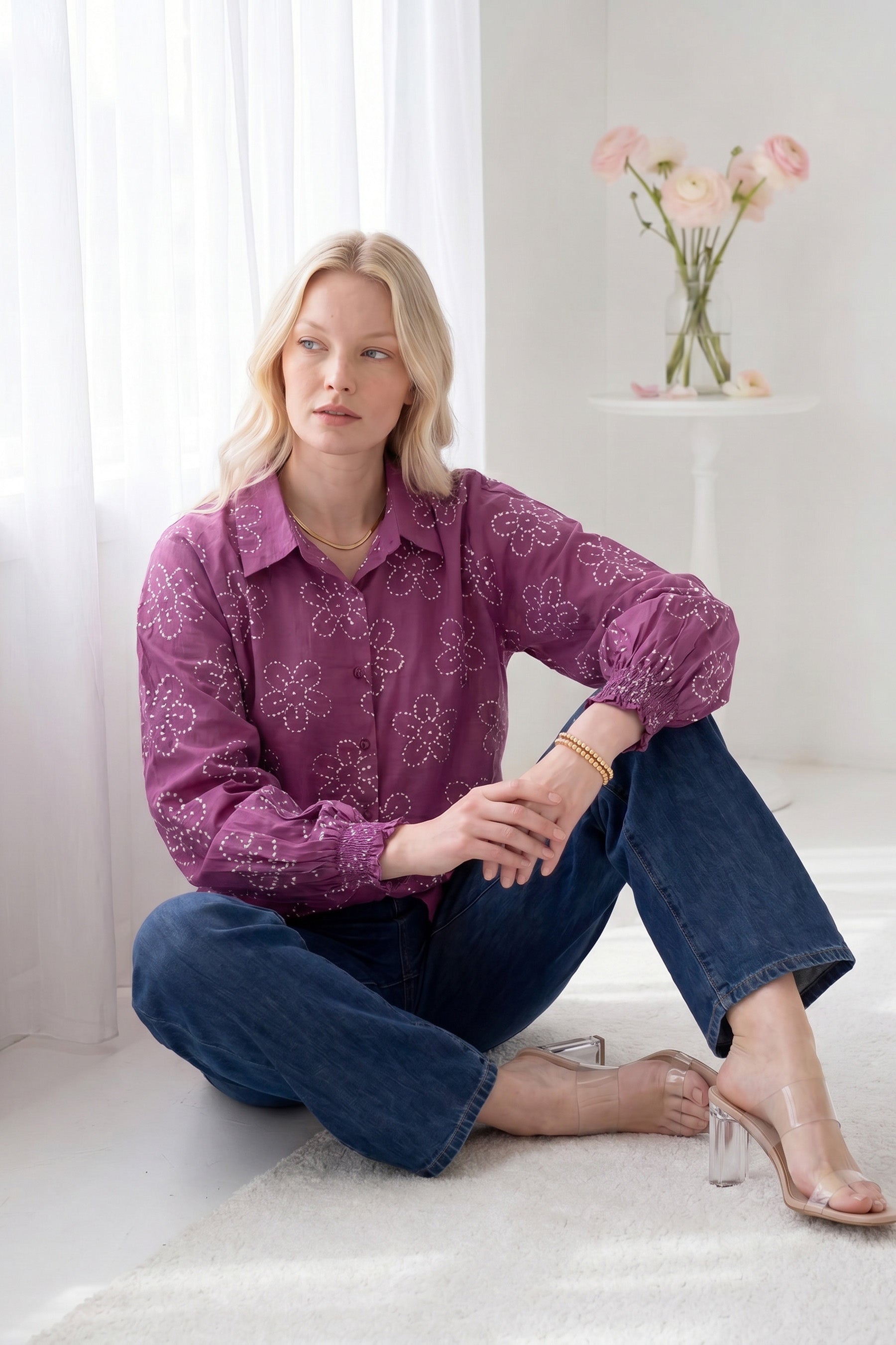 Purple Bandhani Bloom Batwing Shirt