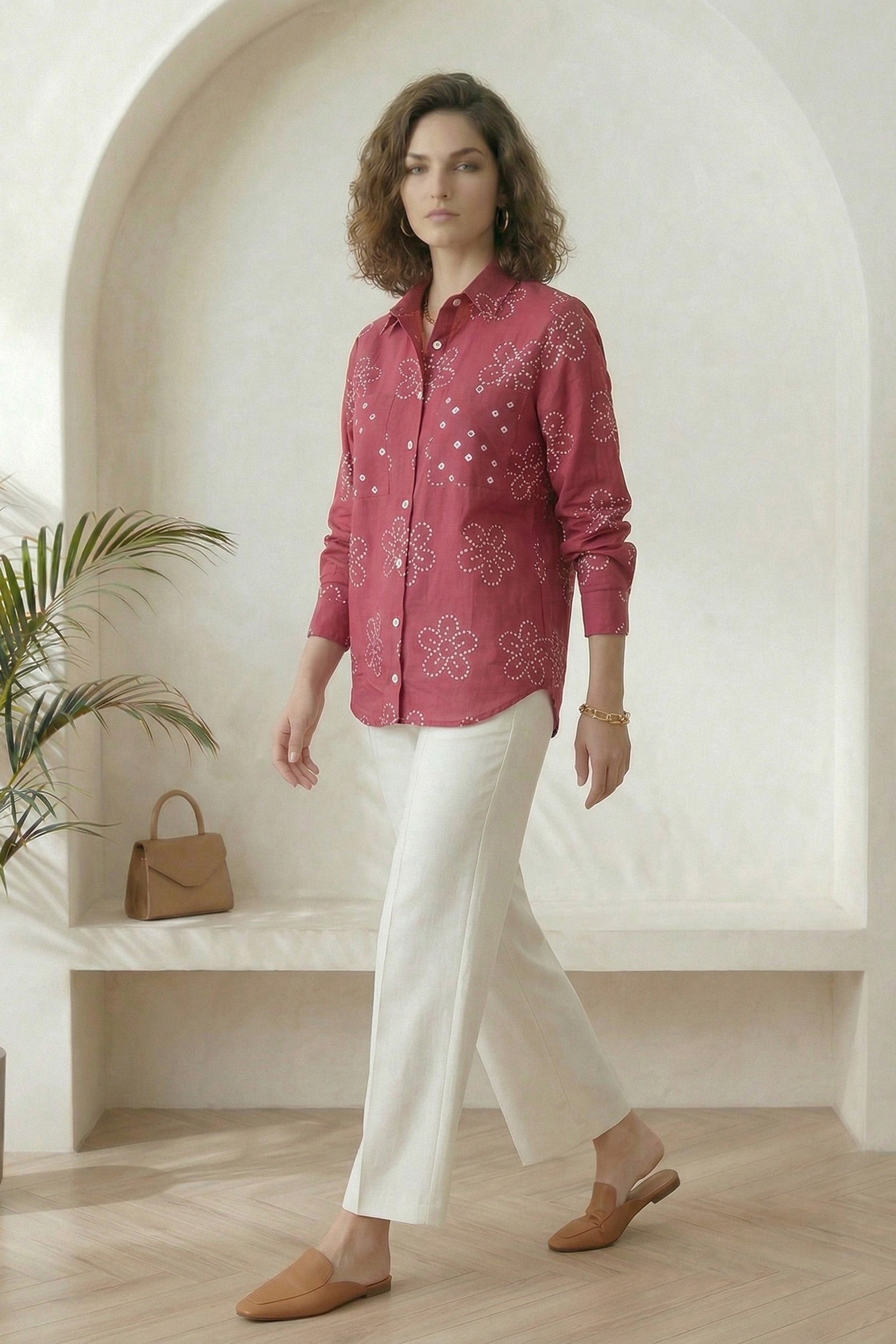 Dark Pink Bandhej Shirt