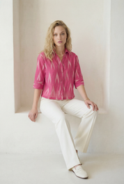 Berry Pink Ikat Three-Quarter Sleeve Shirt