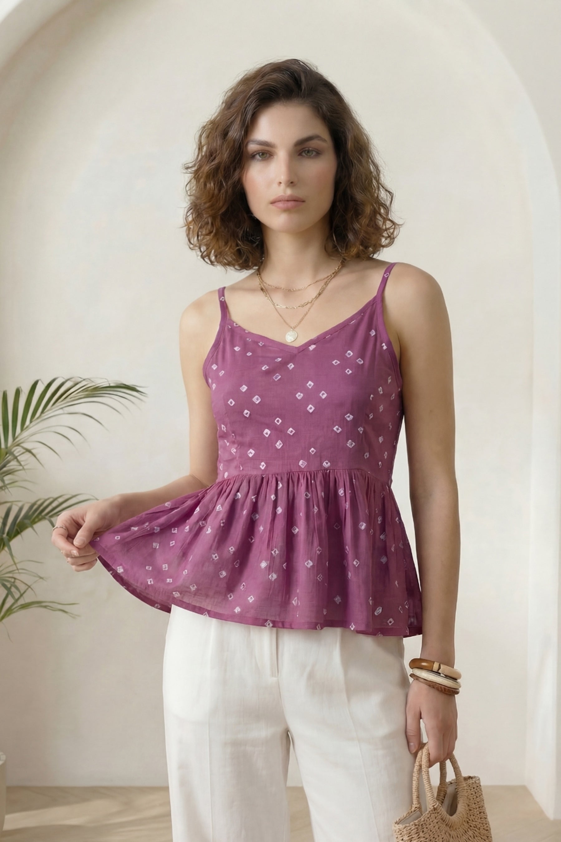 Purple Bandhej Peplum Top