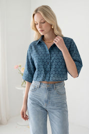 Blue Mosaic Cropped Shirt