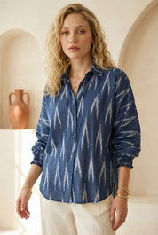 Navy Blue Ikat Relaxed Shirt